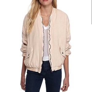 NWOT FREE PEOPLE RUCHED LINEN BOMBER JACKET